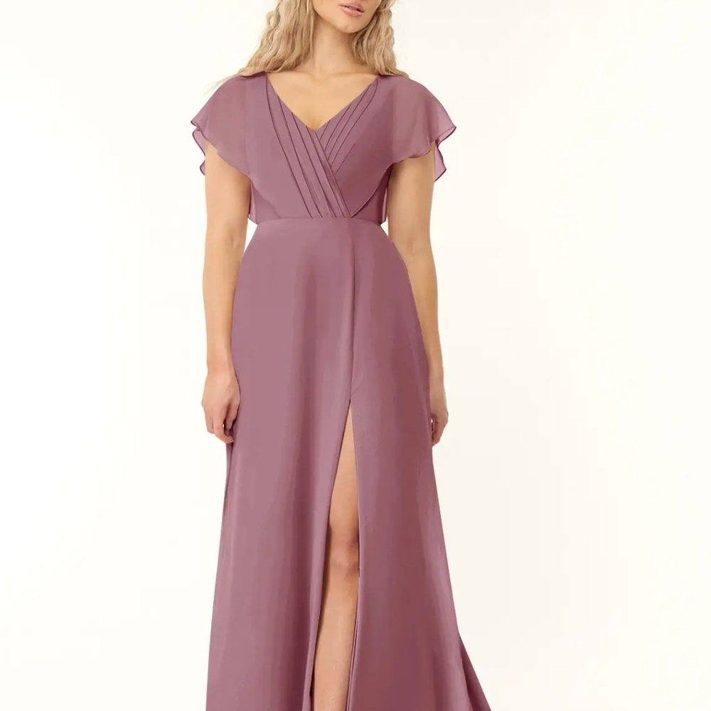 Azazie Rylee Mauve A-Line Pleated Chiffon Dress